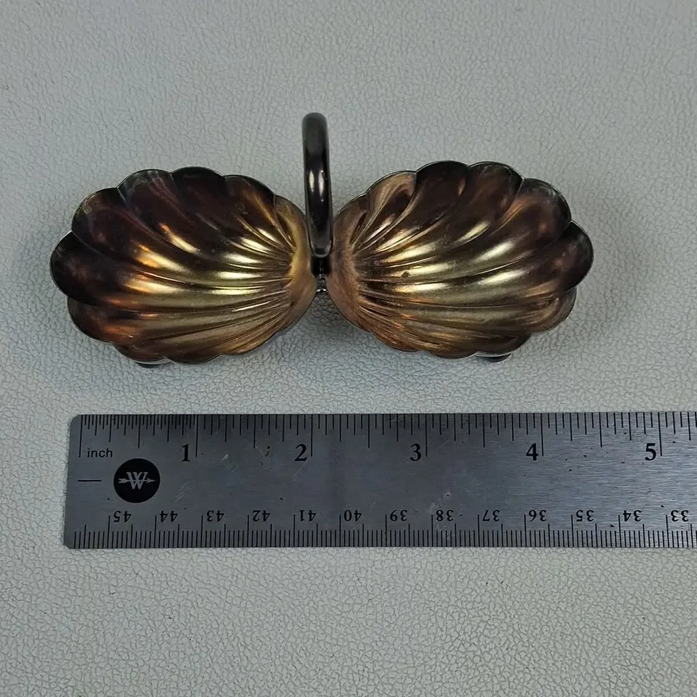 Double Shell BonBon Dish Silver Colored Unmarked 5